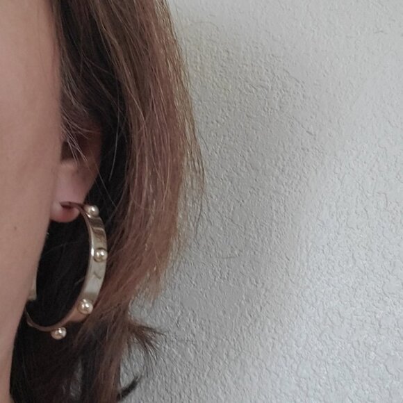 Tory Burch Silver Hoop Earrings with Gold Accents - Picture 3 of 8
